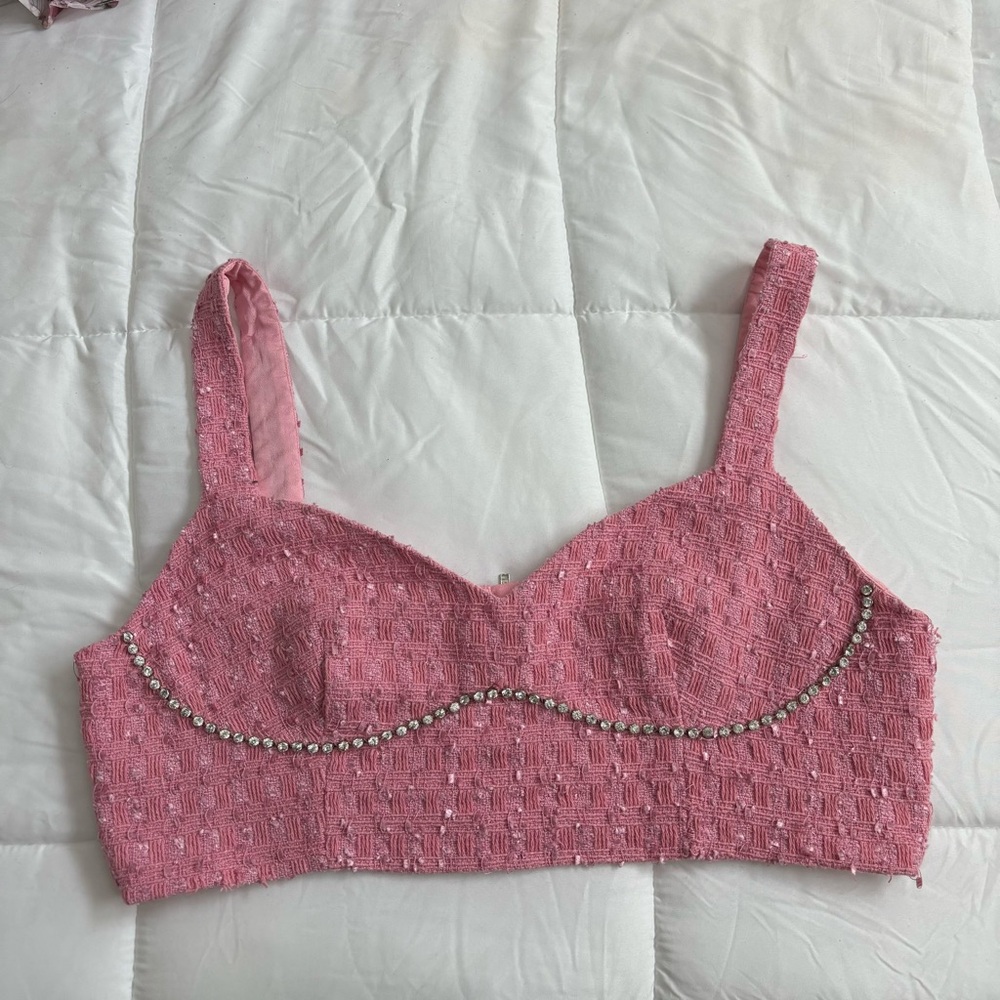 Boucle Pink Crop Top w/ Diamond Detail